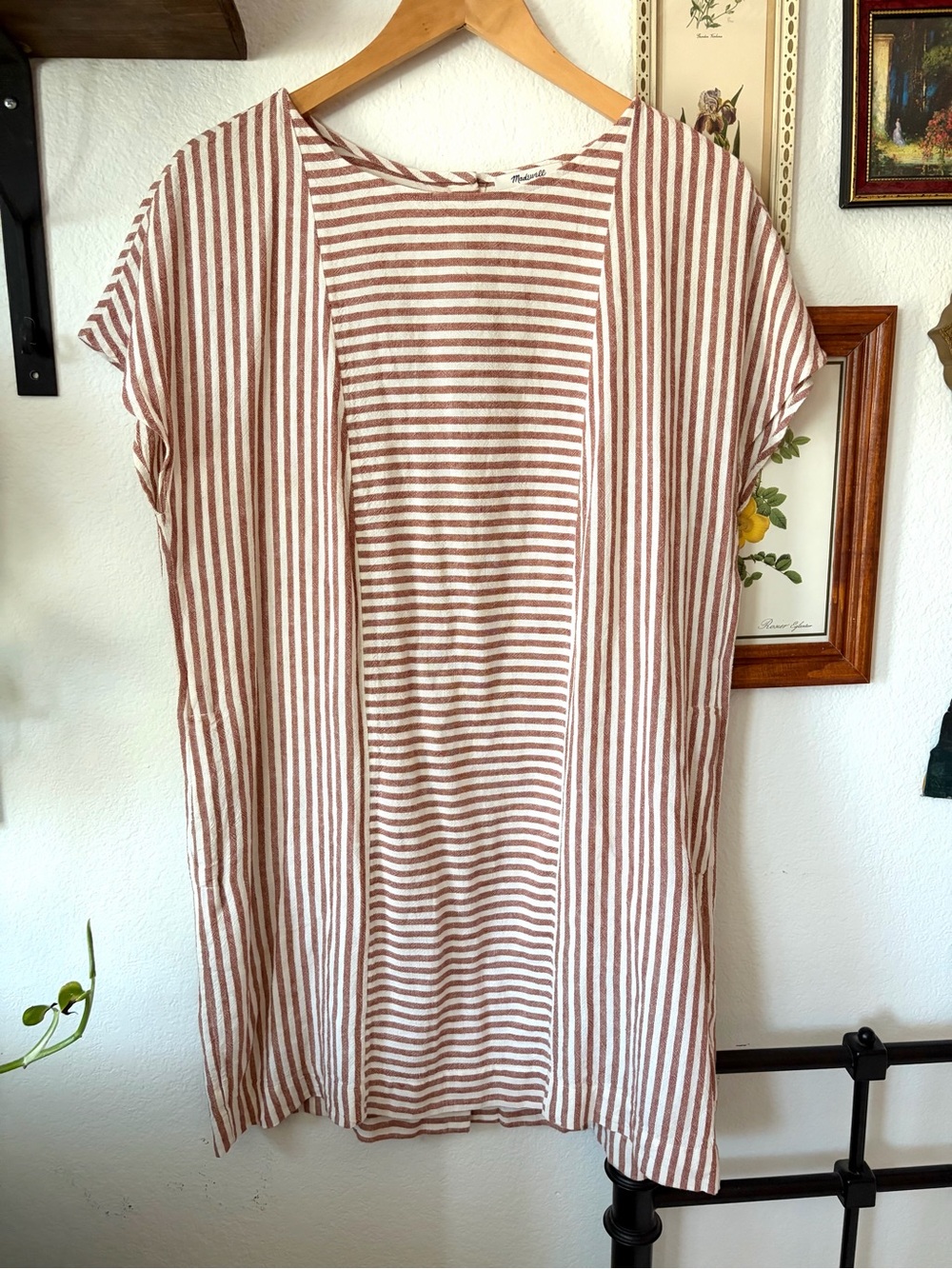 MADEWELL Red Stripe Button-Back Tee Dress – Linen Blend – Size Large